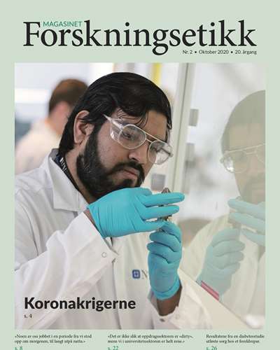 Cover of The Research Ethics Magazine no. 2, 2020. Man holding pipette in lab